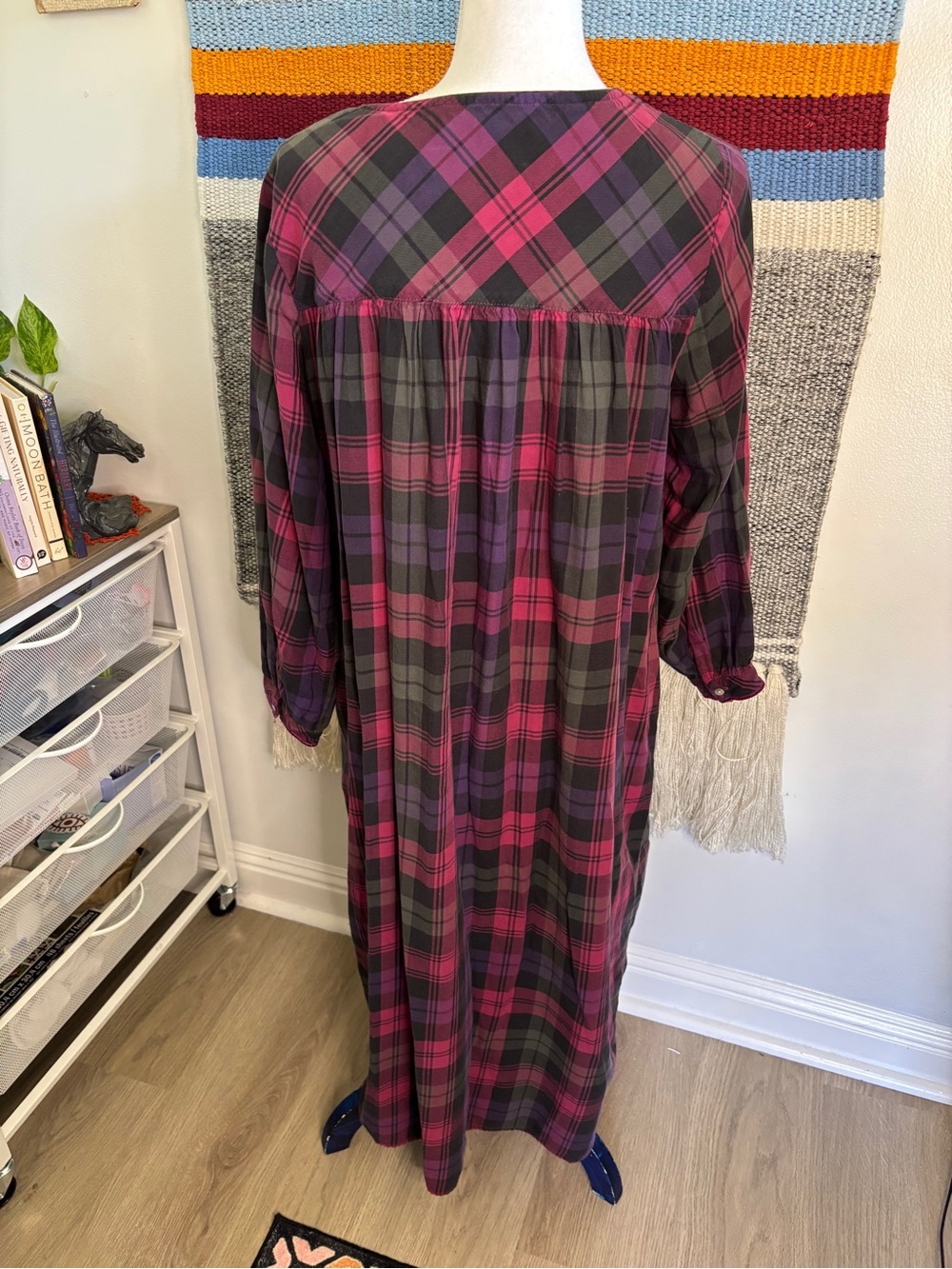 Eileen West Pink and Black Cotton Plaid Button-Front Nightgown - Picture 5 of 7